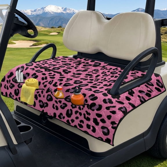 COEQINE Universal Golf Cart Seat Cover for 2-Seaters, Folds Like a Bag with Handle, 51.2x30.3 Inch Fit for EZGO/Yamaha/Club Car, 4-Pocket, Machine Washable, Pink Leopard Print