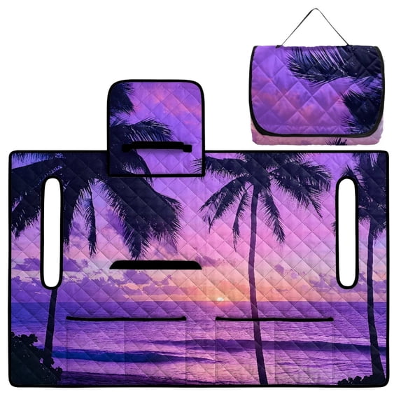 COEQINE Universal Golf Cart Seat Cover for 2-Seaters, Folds Like a Bag with Handle, 51.2x30.3 Inch Fit for EZGO/Yamaha/Club Car, 4-Pocket, Machine Washable, Purple Sky Palm Tree