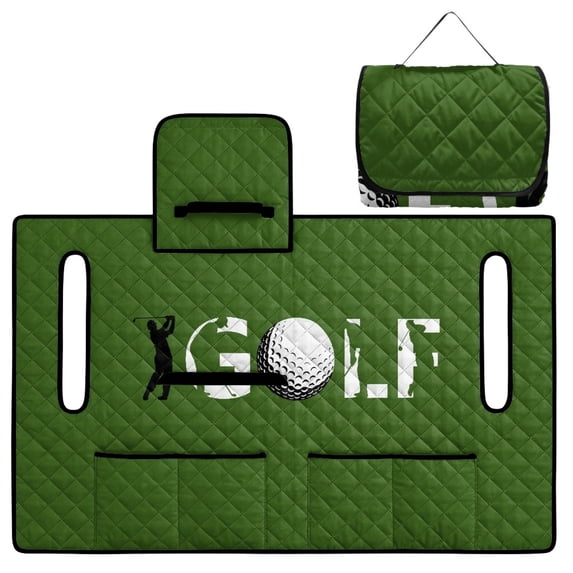 COEQINE Universal Golf Cart Seat Covers/Seat Blanket for EZGO Yamaha Club Car, Soft Seat Towel/Seat Cushions Folds Like a Bag for Easy Carry, All-Season Comfort, Dark Green Golf Pattern