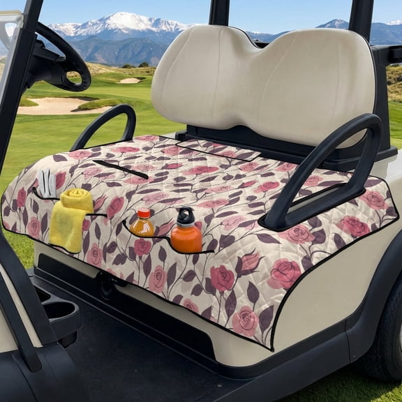 COEQINE Universal Golf Cart Seat Towel Blanket Covers for All Weather, Foldable Design with Handle, Fit for EZGO, Club Car and More 2-Seat Golf Carts, Valentines Day Elegant Pink Rose