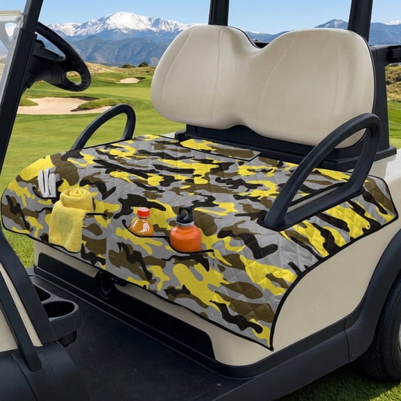 COEQINE Universal Golf Cart Seat Towel Blanket Covers for All Weather, Foldable Design with Handle, Fit for EZGO, Club Car and More 2-Seat Golf Carts, Yellow Gray Camouflage