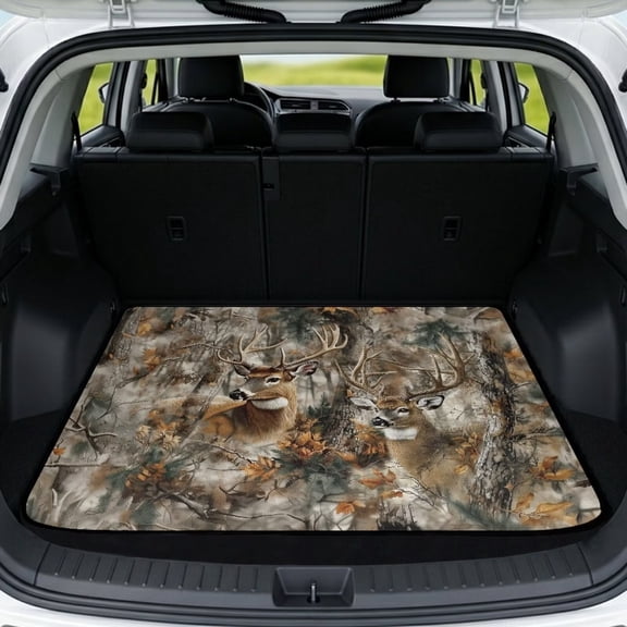 COEQINE Universal Trunk Liner for Dogs Cats, All Season Washable Cargo Cover Heavy Duty Rear Trunk Mat for for SUV Sedan Truck, 29" x 39", Deer Camo Hunting Forest Leaf
