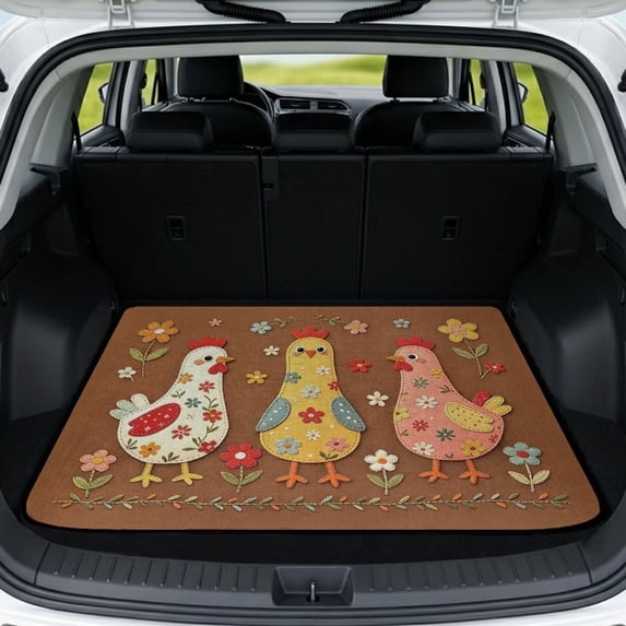 COEQINE Universal Trunk Liner for SUV Sedan, Non-Slip Machine Washable Cargo Liner Pet Cargo Mat Accessories for Families, Universal 29" x 39", Colorful Flower Chicken