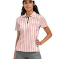 thumbnail image 1 of COEQINE V Neck Golf Shirts for Women 1/4 Zip Short Sleeve Tennis Activewear Pink Stripe Print Moisture Wicking Golf Tops Quick Dry Fit Workout Lightweight Polo Shirts, XL, 1 of 7