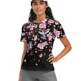thumbnail image 1 of COEQINE V Neck Golf Shirts for Women Soft Quick Dry Fit Workout Golf Tops Hummingbird and Cherry Blossom Black Print Short Sleeve Polo Shirts Pullover 1/4 Zip Athletic Tops, XS, 1 of 7