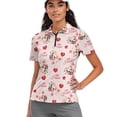thumbnail image 1 of COEQINE Valentine's Day Women 1/4 Zip Golf Shirts V Neck Lightweight Tennis Activewear Moisture Wicking Soft Golf Polo Tops Cute Pig Rose My Heart Pink Print Sportswear, XL, 1 of 7