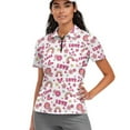 thumbnail image 1 of COEQINE Valentine's Day Women Short Sleeve Golf Shirts 1/4 Zip V Neck Golf Polo Tops Moisture Wicking Workout Tennis Activewear LOVE Floral Rainbow Heart Print Sportswear, XL, 1 of 7