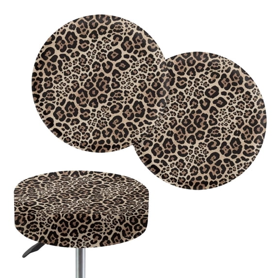 COEQINE Vintage Brown Leopard Print Stool Covers Round 13-15 Inch Washable Bar Stool Slipcovers Anti-Slip Round Stool Chair Saddle Stool Covers Home Decor, 2 Count