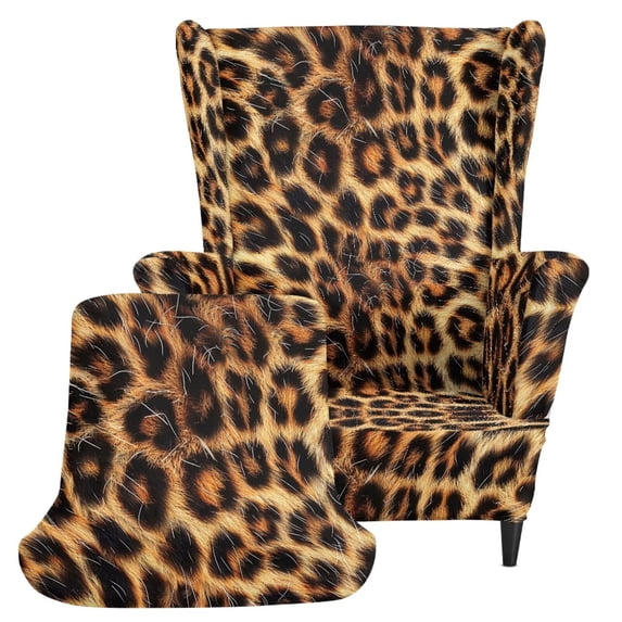 COEQINE Wing Chair Slipcover Brown Leopard Print Printed Wingback Armchair Cover, Non-Slip Accent Chair Protector, with Elastic Bottom, Washable Home Decoration