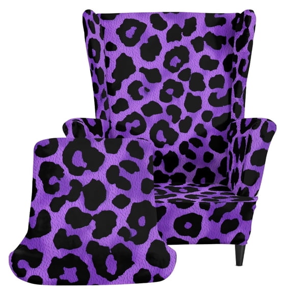 COEQINE Wingback Chair Cover Purple Leopard Print Wing Backed Chair Slipcover, Separate Cushion Cover, Stretch Furniture Protector, Machine Washable, Non-Slip