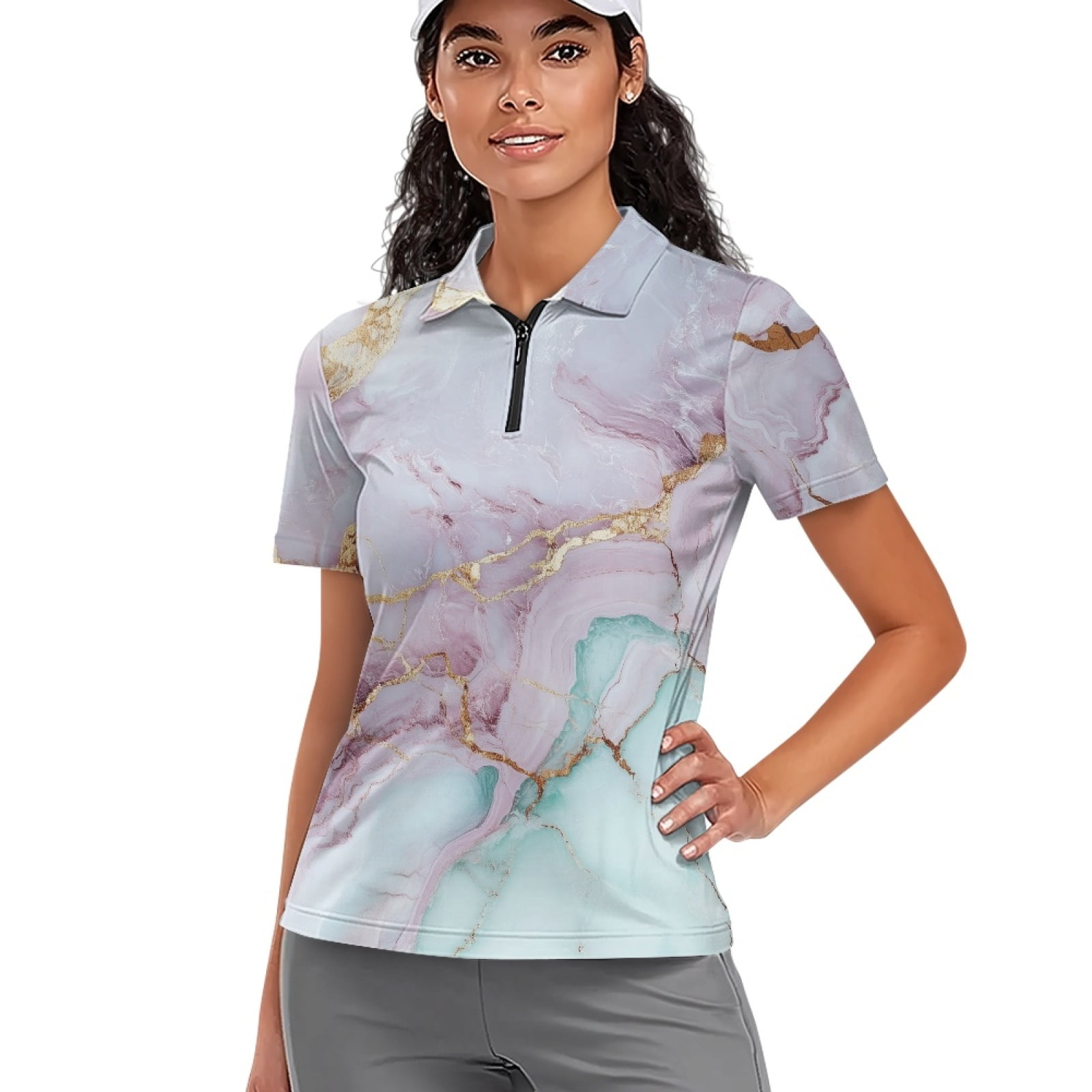 COEQINE 1/4 Zip Golf Shirts for Women V Neck Short Sleeve Golf