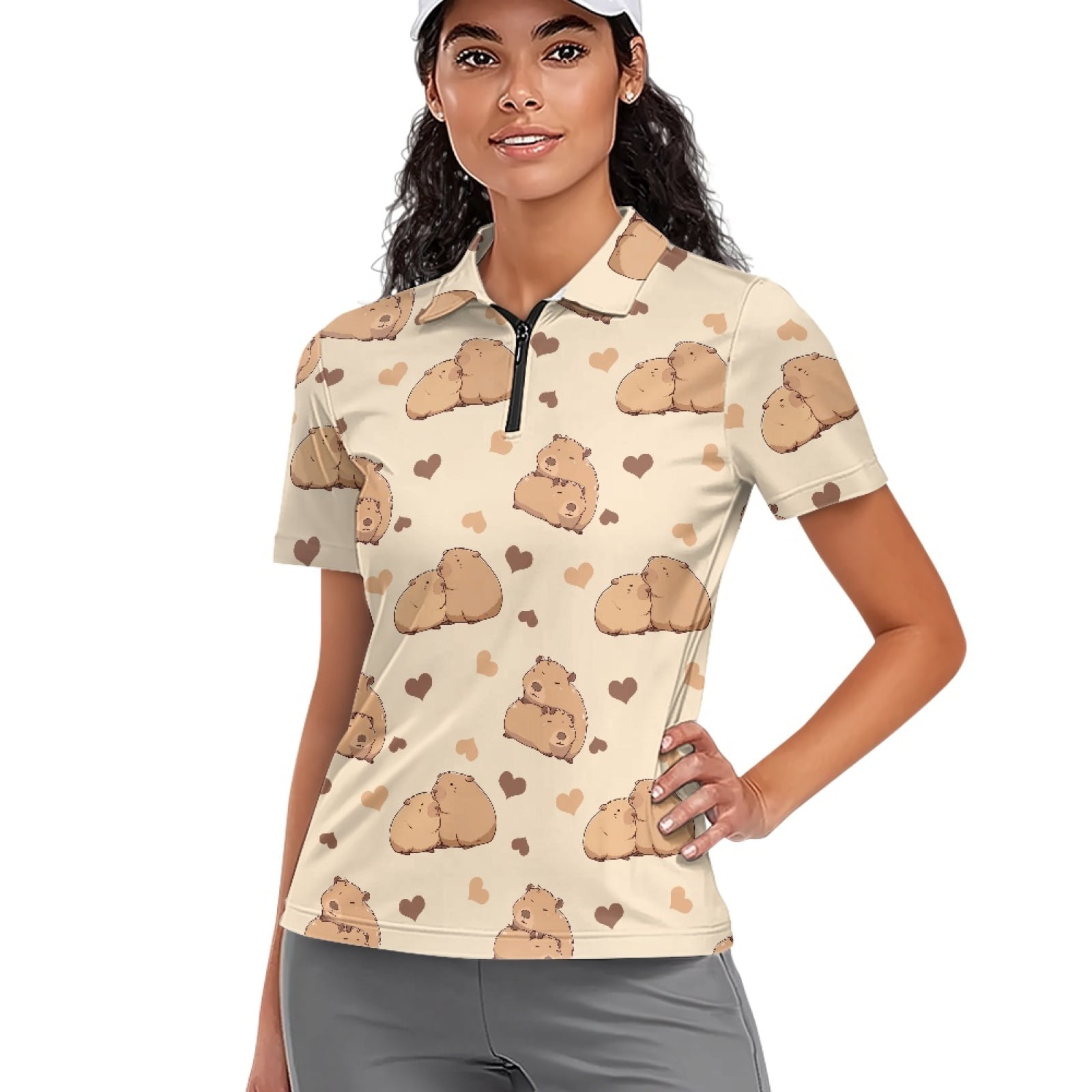 COEQINE Women 1/4 Zip Golf Shirts V Neck Short Sleeve Workout Golf