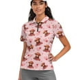 thumbnail image 1 of COEQINE Women 1/4 Zip Golf Shirts for Valentine's Day Quick Dry Fit Lightweight Golf Polo Tops Short Sleeve Cooling Bowling Shirt Cute Highland Cattle Rose Heart Print Sportswear, S, 1 of 7