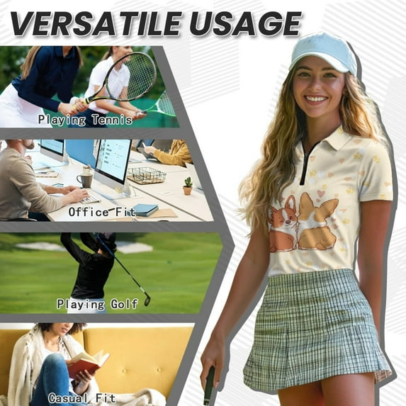 COEQINE Women 1/4 Zip Golf Shirts Workout Lightweight Golf Tops Red Heart and Musical Notes Print Moisture Wicking Polo Shirts Short Sleeve Sportswear for Valentine's Day, 2XL