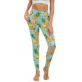 thumbnail image 1 of COEQINE Women Breathable Yoga Leggings with Pockets Tummy Control High Waisted Buttery Soft Full-Length Pants Elastic Compression Hip Lift Tights, Pineapple Polka Dot Light Blue, S, 1 of 7