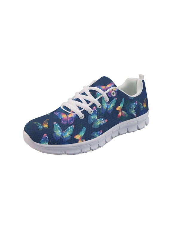 Women Butterfly Sneakers Running Walking Shoes White Sole Fashion Tennis Shoes for Travel Casual Breathable Mesh Trainers Butterfly Footwear, Dark Blue