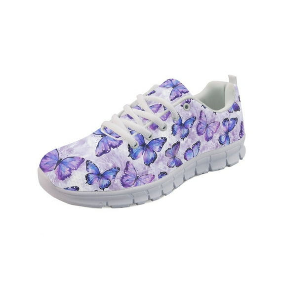 COEQINE Women Butterfly Sneakers Running Walking Shoes White Sole Fashion Tennis Shoes Travel Casual Mesh Breathable Butterfly Trainers Footwear, Purple