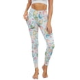 thumbnail image 1 of COEQINE Women Compression Yoga Pants with Pockets Tummy Control 4-Way Stretch High Waisted Athletic Leggings Casual No See Through Hip Lift Tights, Easter Bunny Ear Egg Flower Light Blue, XS, 1 of 7