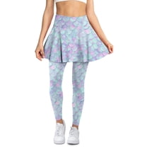 COEQINE Women Elastic Yoga Skirted Legging with Pockets Ruffle Pleated High Waist Tennis Leggings with Skirts Beauty Fish Scale Light Blue Purple Print Golf Skort Pants, XS