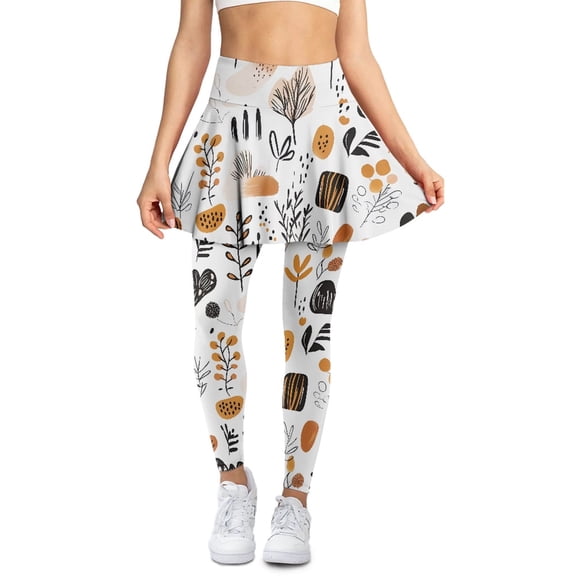 COEQINE Women Fashion Tennis Skirted Legging with Pockets Abstract Boho Geometric Art Print Breathable Elastic Leggings with Skirts for Women Comfy Moisture-Wicking Yoga Leggings, S