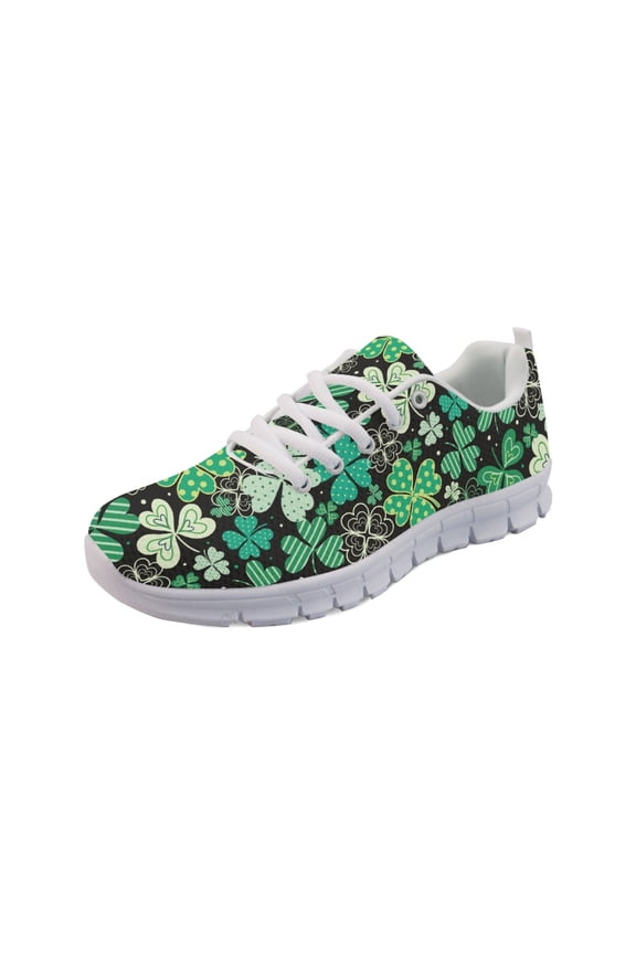Women Green Sneakers Tennis Shoes Fashion Sport Gym Jogging Tennis Fitness Sneaker White Sole Girls St. Patrick's Day Taining Athletic Footwear, Clover Green Black