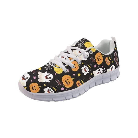 COEQINE Women Halloween Running Shoes White Sole Sneakers Hiking Casual Training Athletic Shoes Fitness Footwear, Funny Witch Ghost Pumpkin Bat