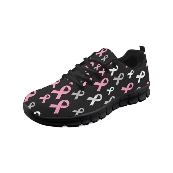 COEQINE Women Running Shoes Breast Cancer Awareness Black Sole Sneakers Hiking Camping Running Breathable Training Athletic Shoes Fitness Footwear, Pink Ribbon Black