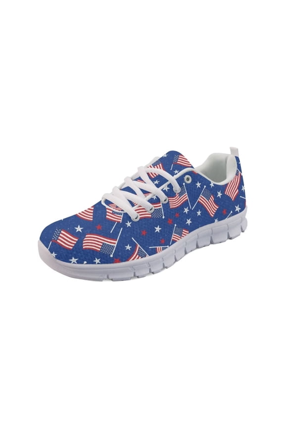 Women Running Shoes Girls White Sole US USA Flag Sneakers Hiking Camping Air Mesh Training Athletic Shoes Fitness Footwear for July Fourth, American Flag Dark Blue