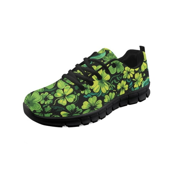 COEQINE Women Running Shoes Lace-up Girls Black Sole Sneakers Hiking Camping Soft Training Athletic Tennis Shoes Green Shamrock St. Patrick's Day Sneakers, Cute Green Clover