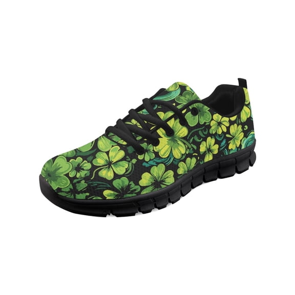 COEQINE Women Running Shoes Lace-up Girls Black Sole Sneakers Hiking Camping Soft Training Athletic Tennis Shoes Green Shamrock St. Patrick's Day Sneakers, Cute Green Clover