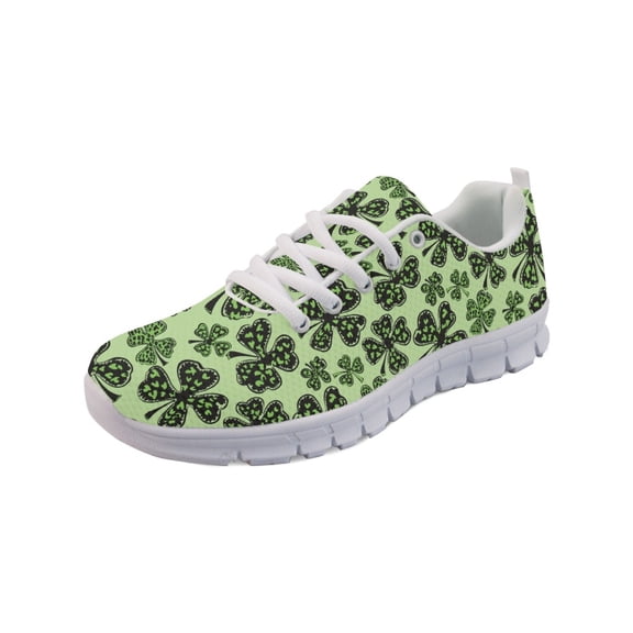 COEQINE Women Running Shoes Lace-up White Sole Girls Green Sneakers Soft Camping Training Athletic Shoes Tennis Sneakers for St. Patrick's Day Jogging Hiking, Shamrock Black Green