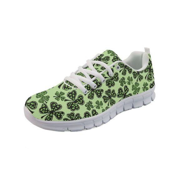 COEQINE Women Running Shoes Lace-up White Sole Girls Green Sneakers Soft Camping Training Athletic Shoes Tennis Sneakers for St. Patrick's Day Jogging Hiking, Shamrock Black Green