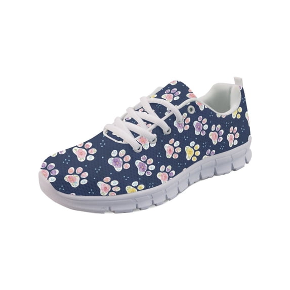 COEQINE Women Running Shoes Soft White Sole Cat Dog Puppy Footprint Girls Sneakers Hiking Camping Mesh Breathable Training Athletic Shoes Fitness Sneakers, Floral Paw Dark Blue