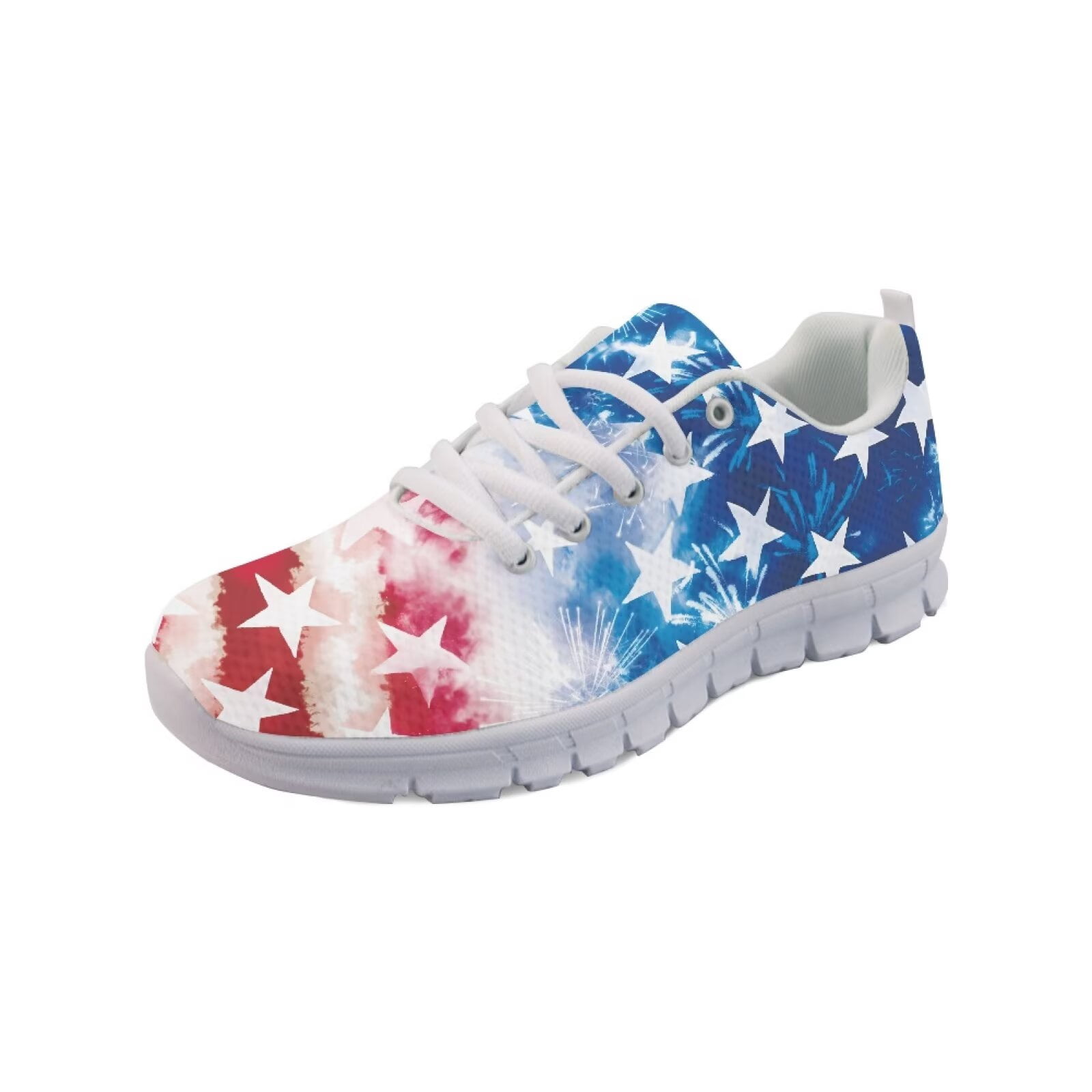 COEQINE Women Running Shoes White Sole Girls Sneakers Hiking Camping Air Mesh Casual Training Athletic Shoes 4th of July Fitness Footwear, Fireworks American Flag
