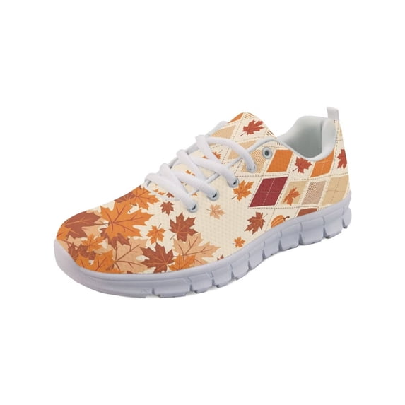 COEQINE Women Running Shoes White Sole Girls Sneakers Hiking Camping Air Mesh Casual Training Athletic Shoes Fall Autumn Fitness Footwear, Maple Leaf Plaid