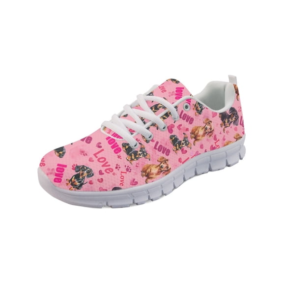COEQINE Women Running Shoes White Sole Girls Sneakers Hiking Camping Mesh Casual Training Athletic Shoes Winter Fitness Valentine's Day Footwear, Dachshund Love Heart Pink