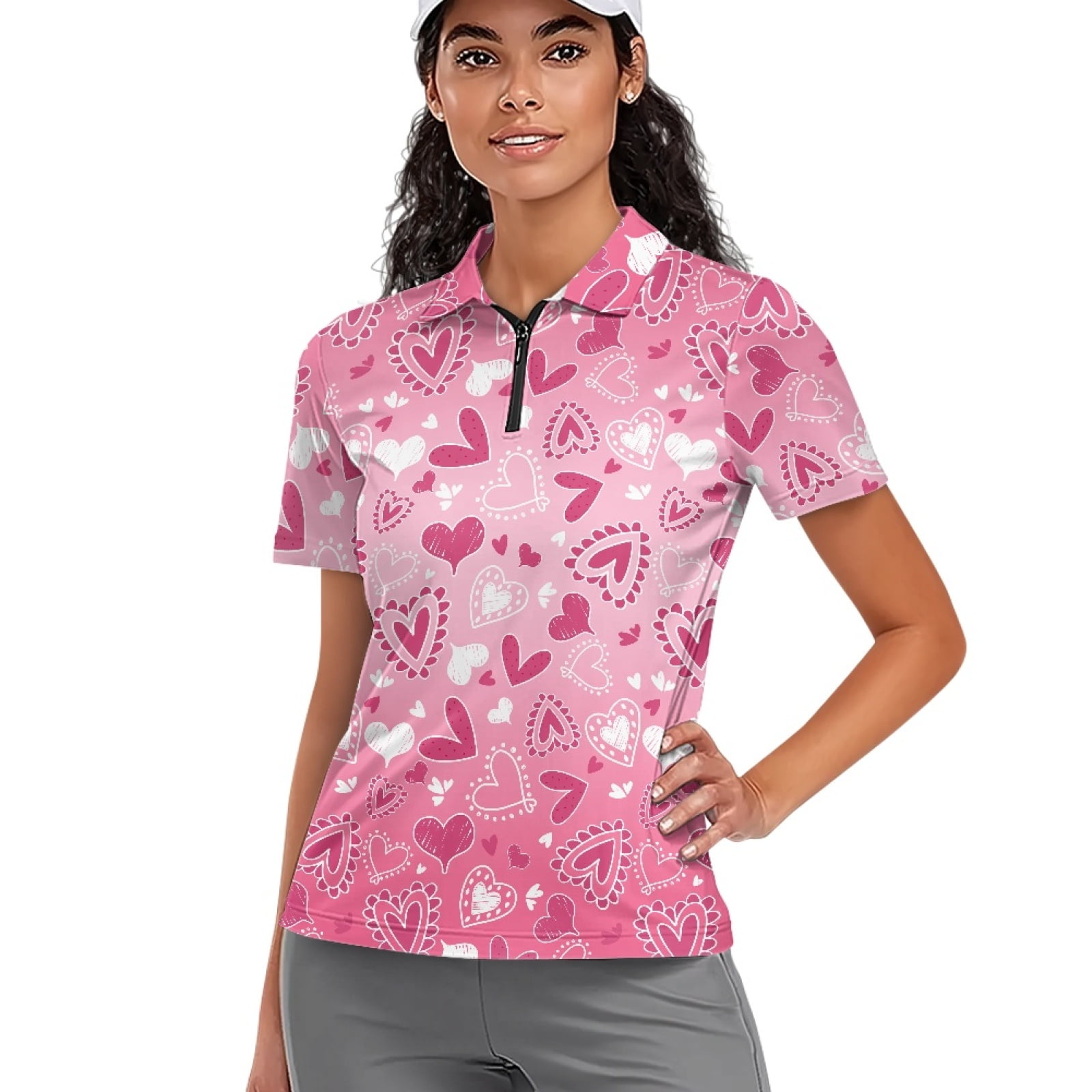 COEQINE 1/4 Zip Golf Shirts for Women V Neck Short Sleeve Golf