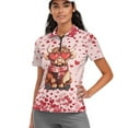 thumbnail image 1 of COEQINE Women Short Sleeve Golf Shirts Quick Dry Fit Workout Polo Shirts Highland Cattle and Red Heart Print Lightweight Golf Tops Pullover 1/4 Zip Athletic Tops for Valentine's Day, M, 1 of 7