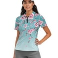 thumbnail image 1 of COEQINE Women Short Sleeve Golf Shirts Soft Quick Dry Fit Workout Golf Tops Cherry Blossom Blue Print V Neck 1/4 Zip Polo Shirts Pullover Moisture Wicking Athletic Tops, 2XL, 1 of 7