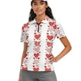 thumbnail image 1 of COEQINE Women Short Sleeve Golf Shirts for Valentine's Day 1/4 Zip V Neck Golf Polo Tops Lightweight Quick Dry Fit Soft Sportswear Heart and Polka Dot Print Tennis Activewear, XS, 1 of 7