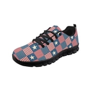 COEQINE Women Sneakers 4th of July Running Athletic Shoes Anti-Slip Black Sole Girls Tennis Footwear for Travel Mens Soft Training Shoes, American Flag Patchwork