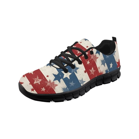 COEQINE Women Sneakers 4th of July Running Walking Shoes Black Sole Fashion Tennis Shoes for Travel Breathable Trainers Footwear for Travel Outdoor, Vintage Star Stripe US Flag