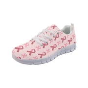 COEQINE Women Sneakers Breast Cancer Awareness Ribbons Tennis Shoes Fashion Sport Tennis Fitness Sneaker White Sole Taining Athletic Footwear, Pink Ribbon Leopard Print