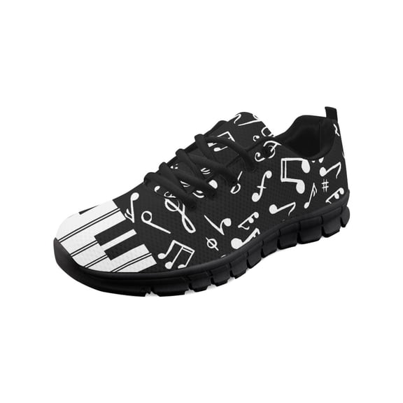 COEQINE Women Sneakers Musical Notes Piano Keys Running Athletic Footwear Anti-Slip Mens Tennis Shoes for Outdoor Sports Soft Girls Training Shoes Footwear, Black