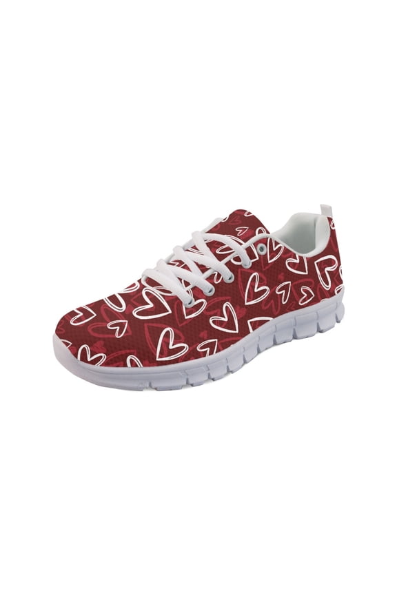 Women Sneakers Running Walking Shoes White Sole Fashion Tennis Shoes for Travel Casual Breathable Mesh Trainers Footwear for Valentine's Day, Heart Dark Red