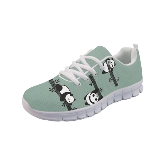 COEQINE Women Sneakers Running Walking Shoes White Sole Fashion Tennis Shoes for Travel Casual Breathable Mesh Trainers Footwear, Cute Panda Green