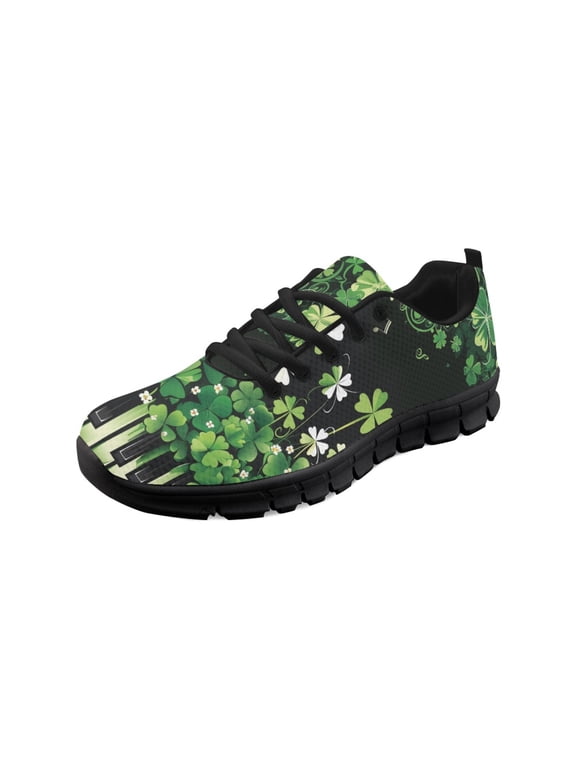 Women Sneakers Tennis Shoes Fashion Sport Gym Jogging Tennis Fitness Sneaker Black Sole Girls Taining Athletic Footwear for St. Patrick's Day, Green Clover Piano Keys