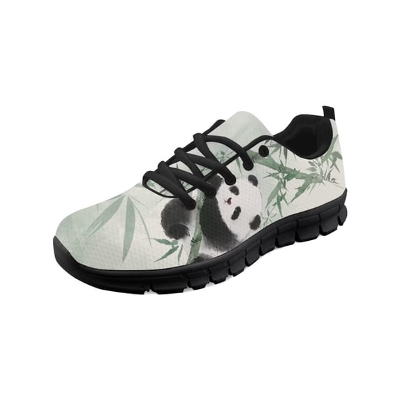 COEQINE Women Sneakers Tennis Shoes Fashion Sport Gym Jogging Tennis Fitness Sneaker Black Sole Girls Training Athletic Footwear, Panda Bamboo Print