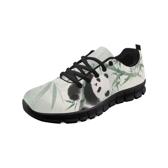 COEQINE Women Sneakers Tennis Shoes Fashion Sport Gym Jogging Tennis Fitness Sneaker Black Sole Girls Training Athletic Footwear, Panda Bamboo Print