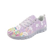COEQINE Women Sneakers White Sole Girls Running Athletic Footwear Anti-Slip Breathable Mens Tennis Shoes for Indoor Outdoor Training Shoes, Easter Bunny Egg Floral Purple